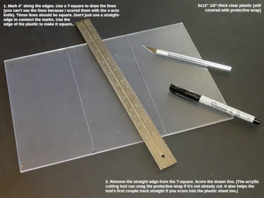 The plastic sheet marked and scored for cutting