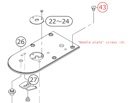 Drawing of the LK-1900's needle plate parts